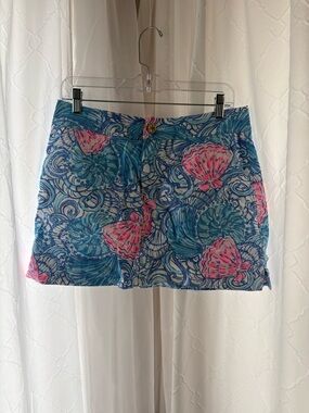 Lilly Pulitzer Blue & Pink Shell-Print Midi Skirt